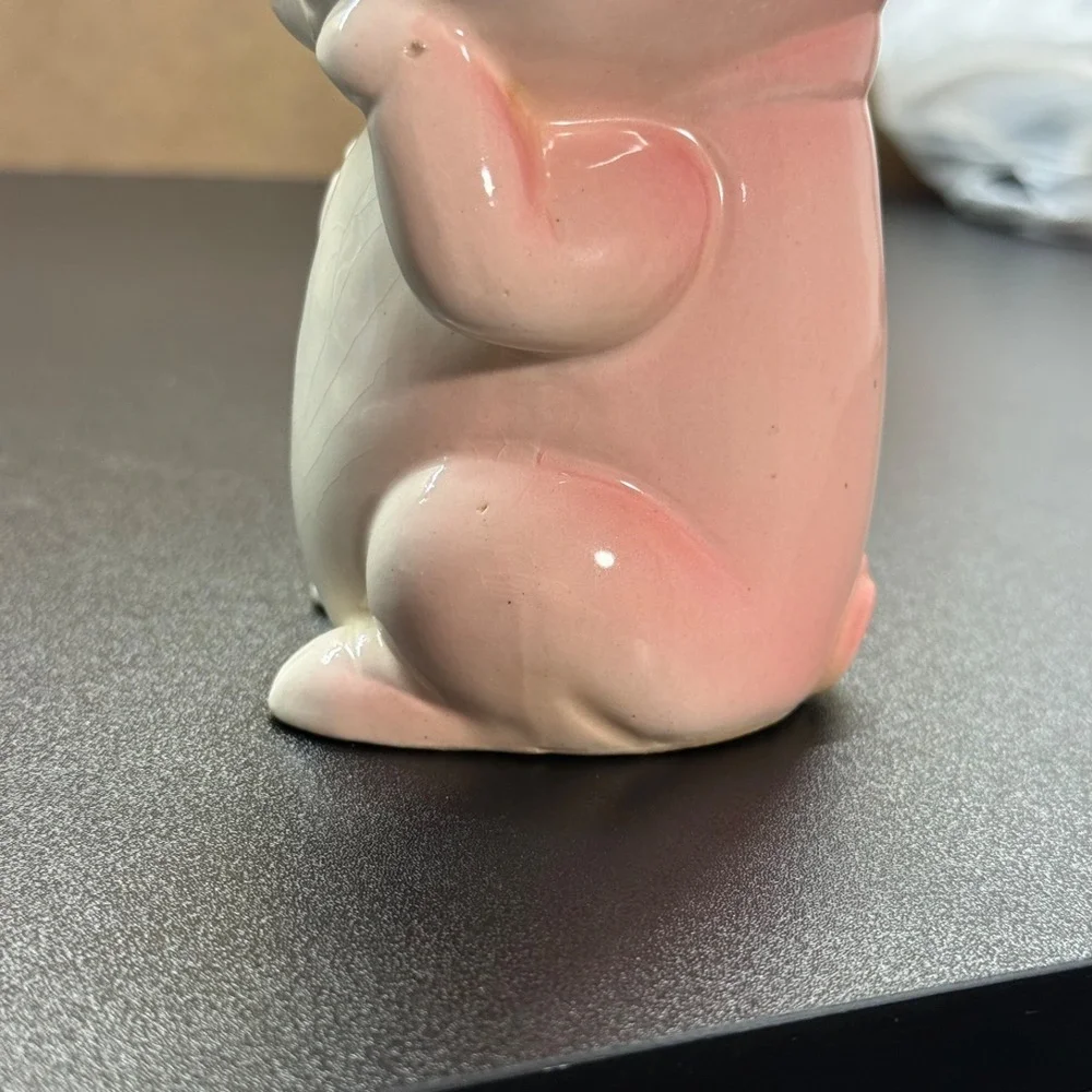 Vintage Japanese Ceramic Piggy Bank with Winking Expression And a Yellow Bow - Picture 6 of 11